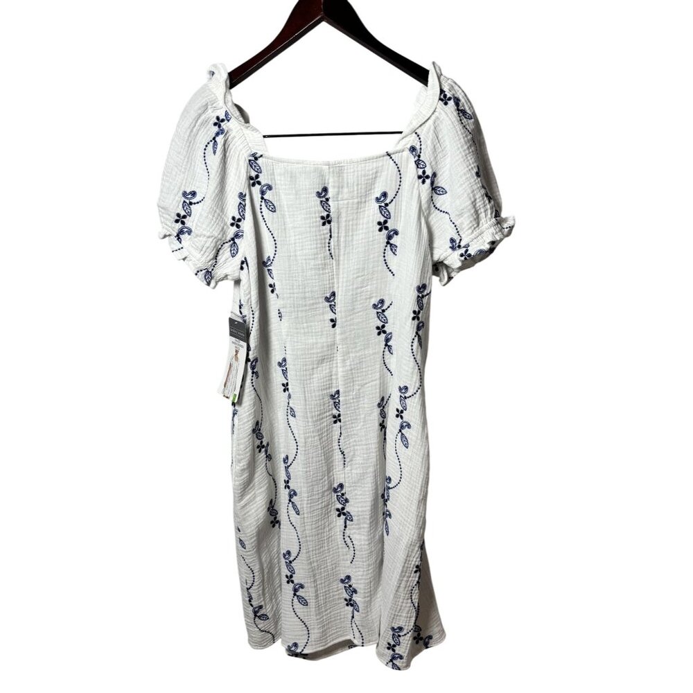 NWT Women’s White Cotton Embroidered Puff Sleeve Cottagecore Midi Dress - Picture 3 of 9